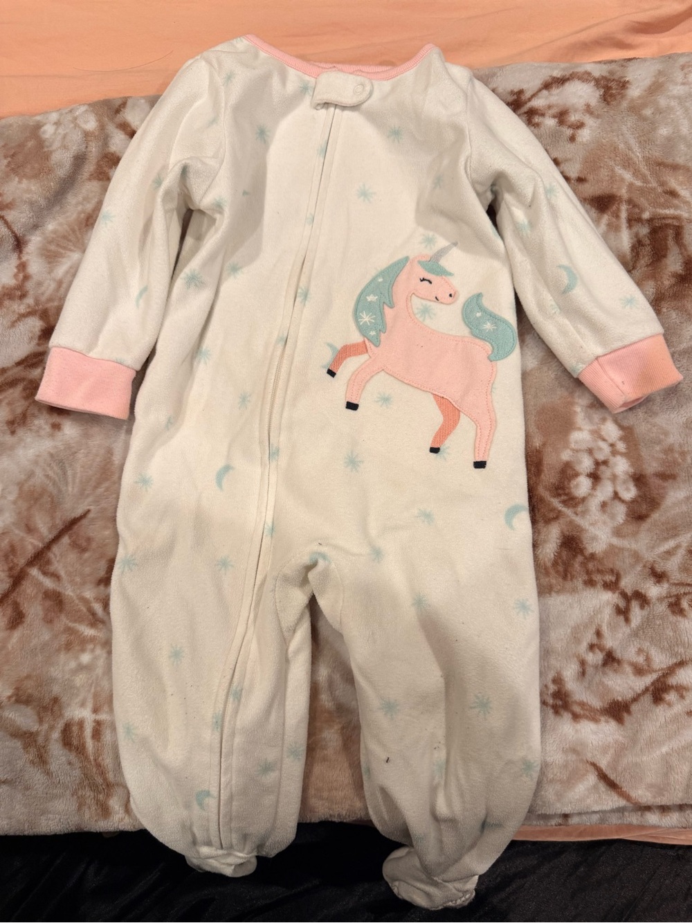 Carter's White Fleece Unicorn Sleep Sack with Pink Trim